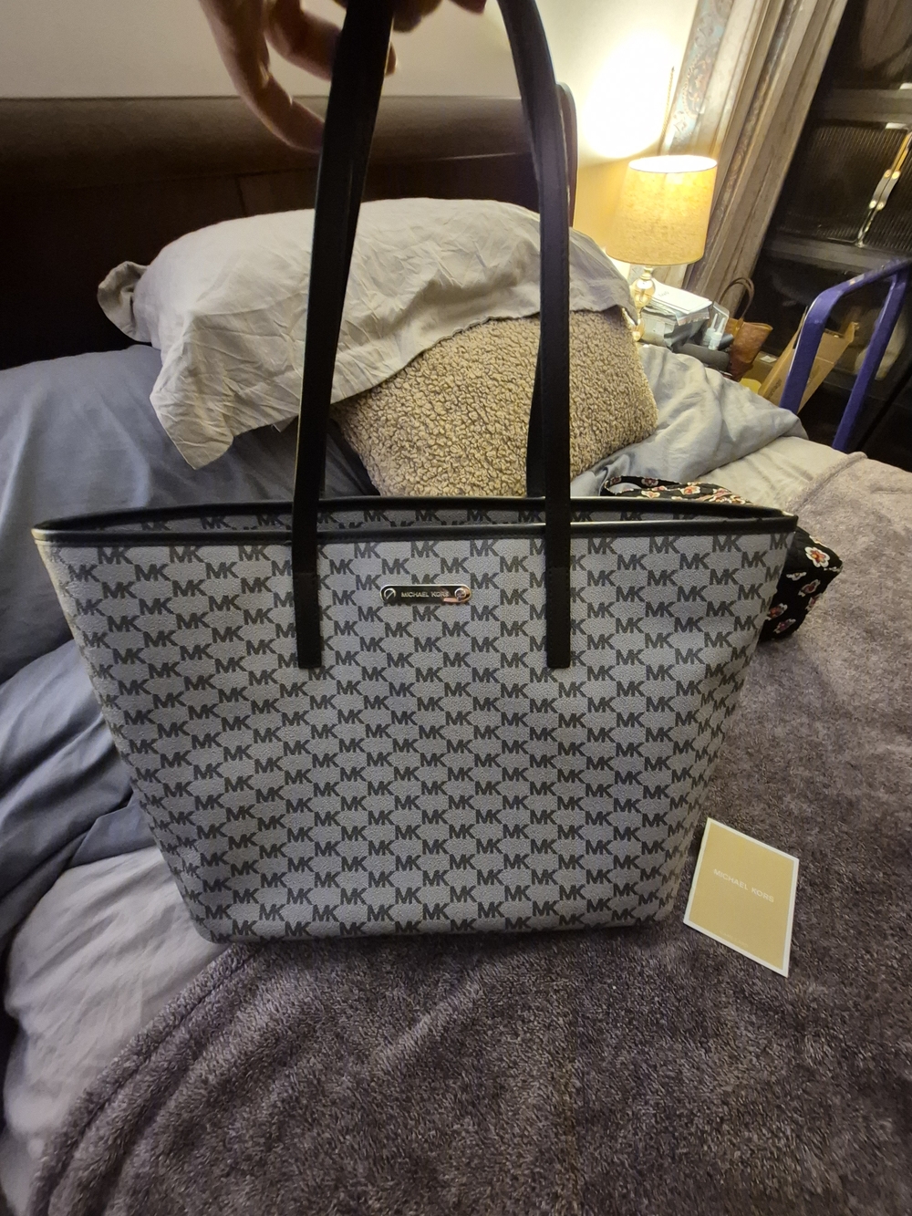 Michael Kors Gray MK Signature Tote with Black Handles